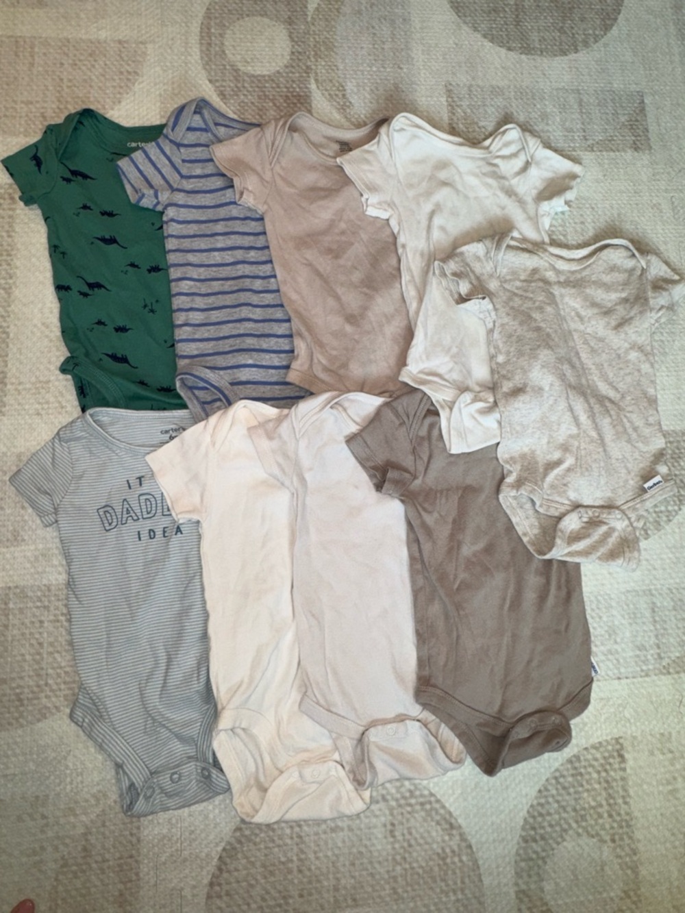 Carter's & Gerber Green, Blue, Gray & Tan Baby One-Piece Bodysuit Set